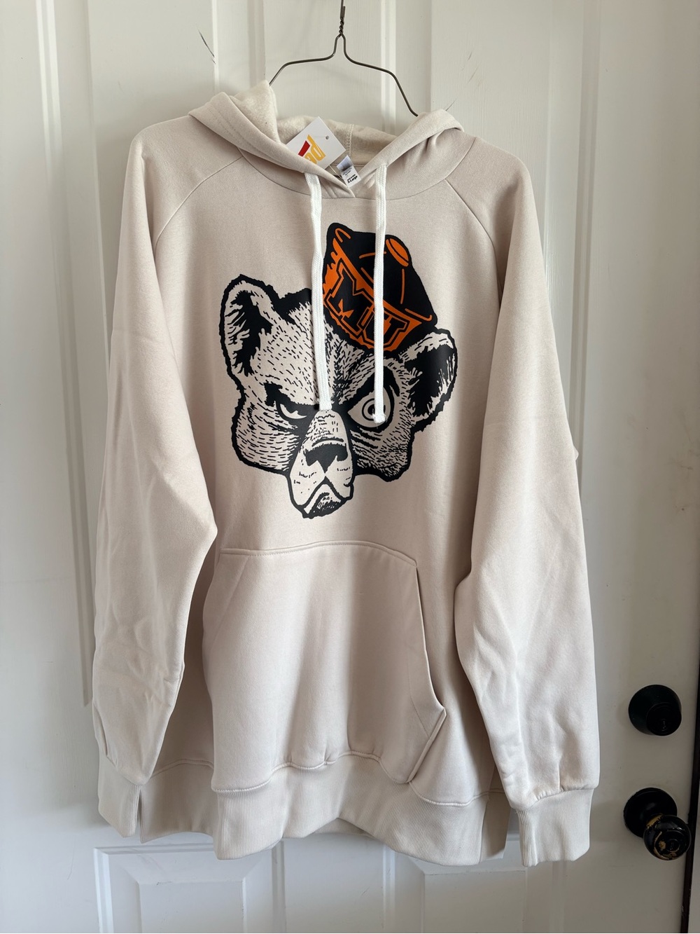Mercer University Women's Cream Graphic tunic Hoodie with Bear Print